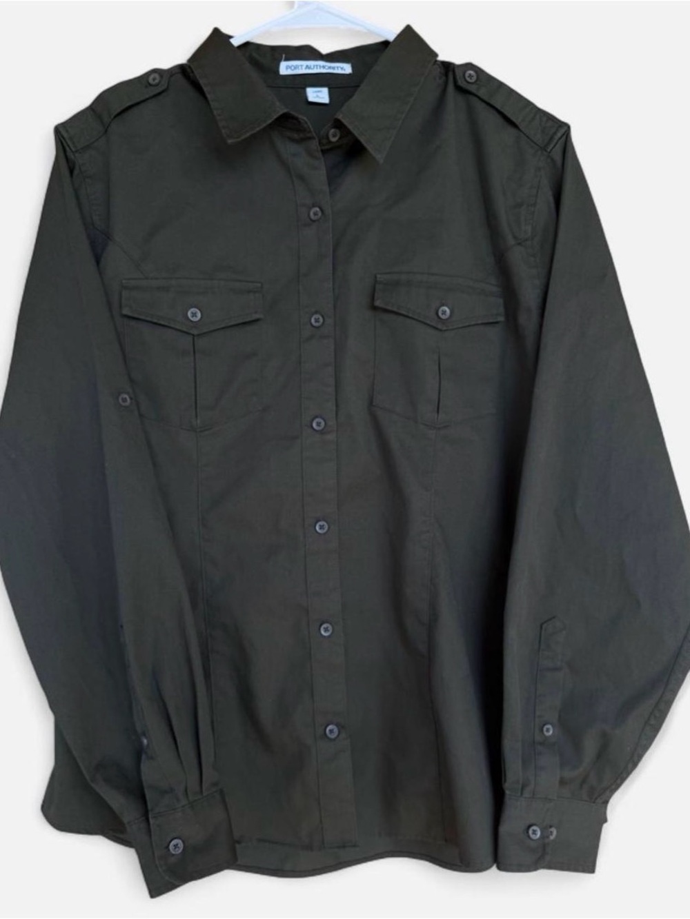Port Authority Women's Olive Utility Button-Up Shirt size Large